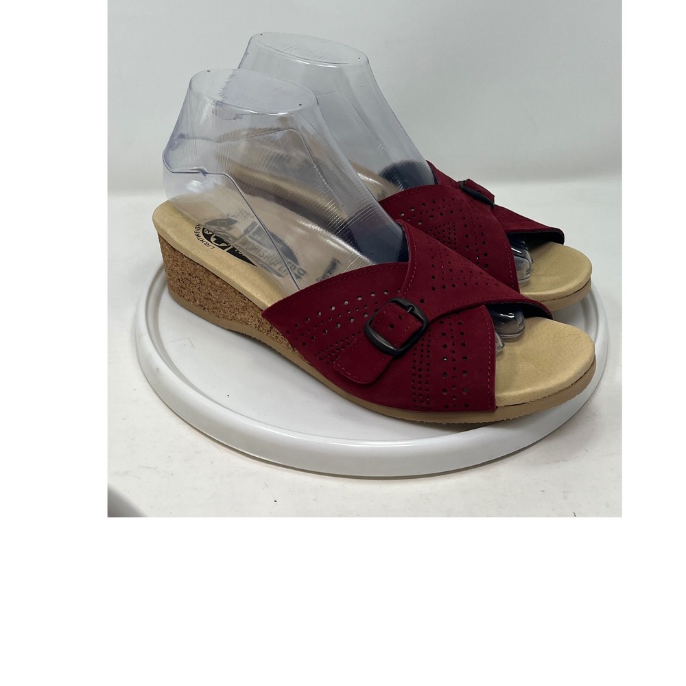Finn Comfort Red Suede Wedge Slide Sandals Perforated Buckle Orthopedic 40 US 9